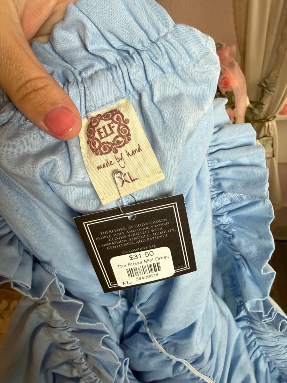 ELF Light Blue Ruffled Mini Dress - Picture 2 of 3